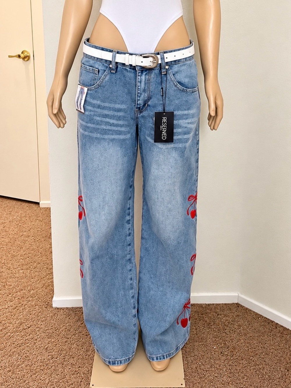 Cherry Bow Embroidered Straight Leg Jeans NWT Size 13 | Coquette Y2K